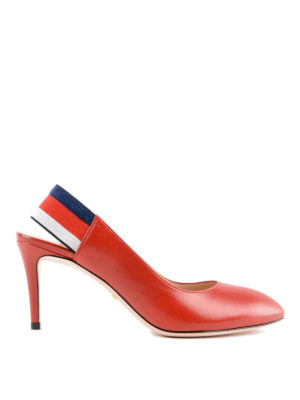 GUCCI: scarpe décolleté - Slingback in pelle con cinturino tricolore