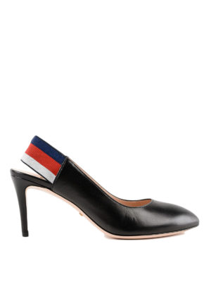 GUCCI: scarpe décolleté - Slingback in pelle nera con Web tricolore