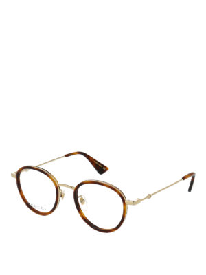 GUCCI: Glasses - Gold metal and havana round eyeglasses