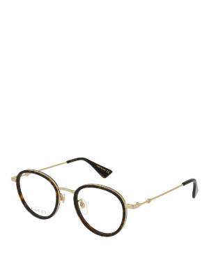 GUCCI: Glasses - Havana and gold metal round eyeglasses