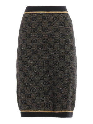 GUCCI: Knee length skirts & Midi - GG motif knitted wool and lurex skirt