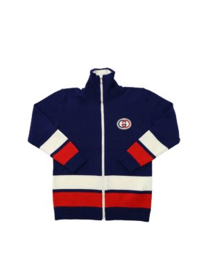 GUCCI: knitwear - G torchon cardigan in blue