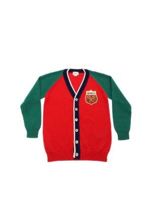 GUCCI: knitwear - Gucci Tennis logo cardigan in red