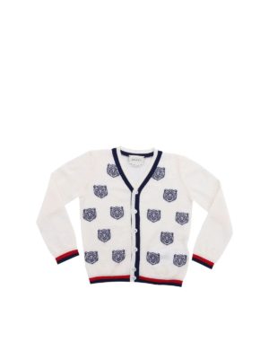 GUCCI: knitwear - White cardigan with Gucci Tiger embroidery