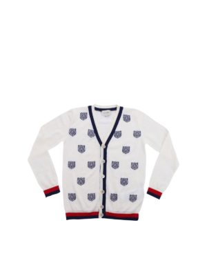 GUCCI: knitwear - White wool cardigan with Tiger embroidery
