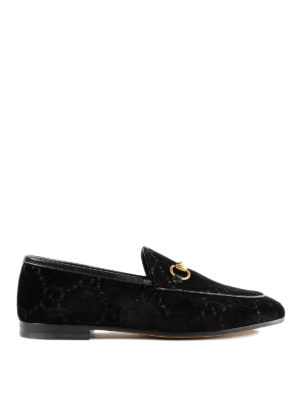 GUCCI: Mocassini e slippers - Mocassini in velluto nero Jordaan GG