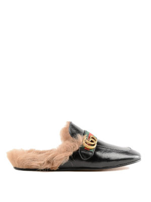 GUCCI: Mocassini e slippers - Slippers Princetown Web in pelle