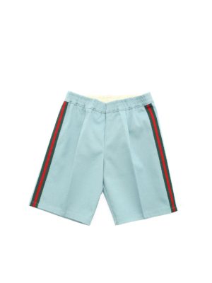 GUCCI: shorts - Web ribbon bermuda shorts in light blue