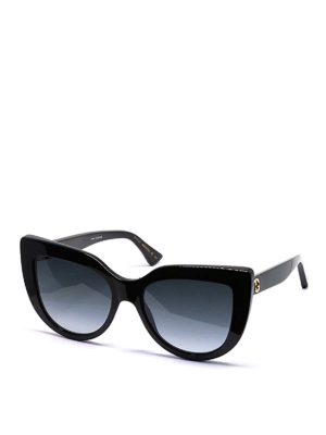 GUCCI: sunglasses - Cat eye sunglasses with gold tone logo