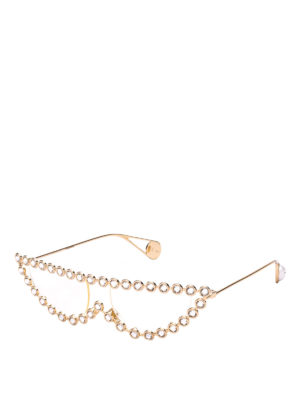 GUCCI: occhiali da sole - Occhiali cat eye in metallo con perle
