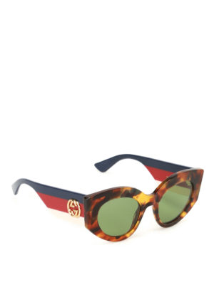 GUCCI: sunglasses - Tortoise sunglasses with Web temple