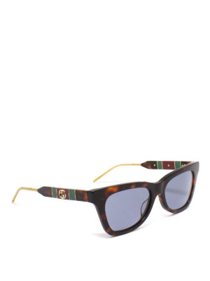 GUCCI: sunglasses - Tortoise sunglasses with Web temples