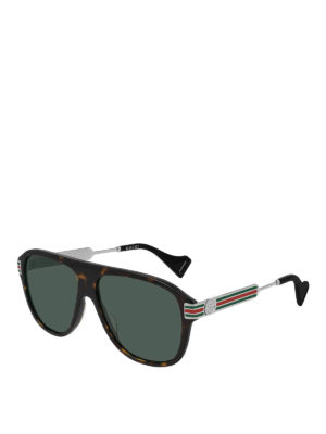 GUCCI: sunglasses - Tortoise sunglasses with Web temples