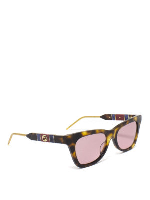 GUCCI: sunglasses - Tortoise sunglasses with Web temples