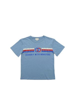 GUCCI: t-shirts - Friendly With Monsters t-shirt in light blue
