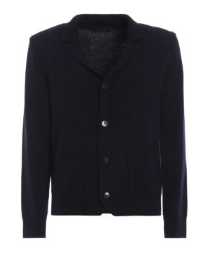 HACKETT: cardigan - Cardigan stile blazer in lana merino blu