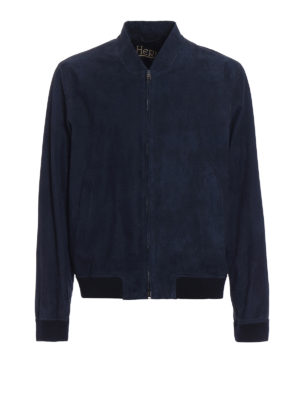 Herno: bombers - Blue suede bomber jacket