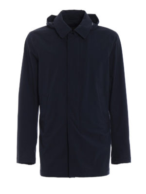 HERNO: giacche casual - Giacca lunga in nylon stretch blu