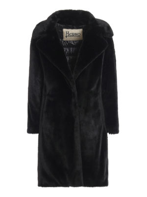 HERNO: Fur & Shearling Coats - Black faux fur coat