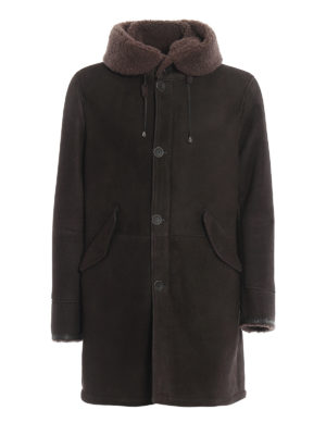 HERNO: Fur & Shearling Coats - Hooded brown shearling coat