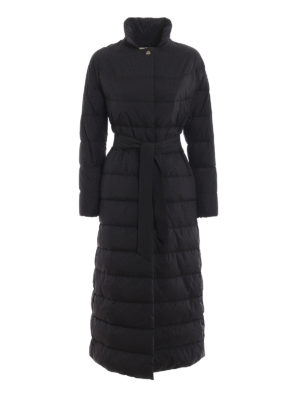 HERNO: padded coats - Black belted long padded coat