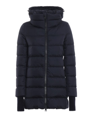 HERNO: cappotti imbottiti - Piumino corto blu con polsini in maglia