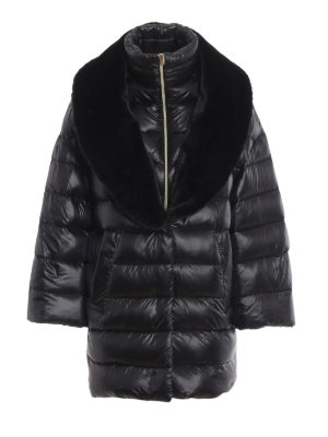 HERNO: padded coats - Faux fur collar black padded coat
