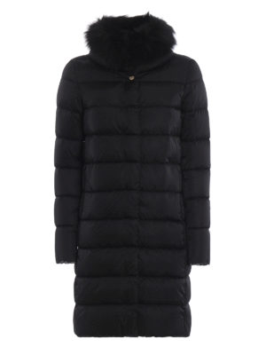 HERNO: cappotti imbottiti - Piumino nero in tecno taffetà con pelliccia