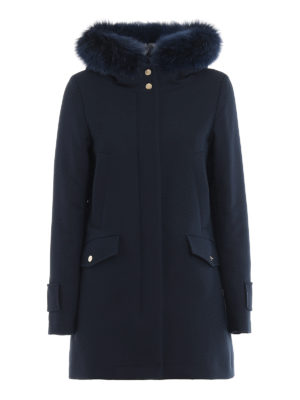 HERNO: padded coats - Fur trimmed wool blend padded coat