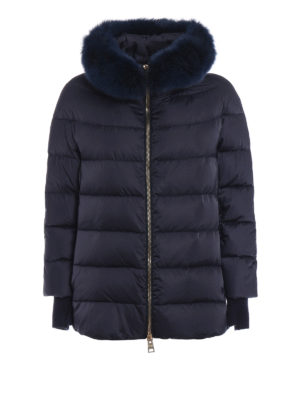 HERNO: giacche imbottite - Piumino blu con pelliccia removibile
