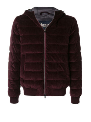 HERNO: giacche imbottite - Piumino con cappuccio in velluto bordeaux