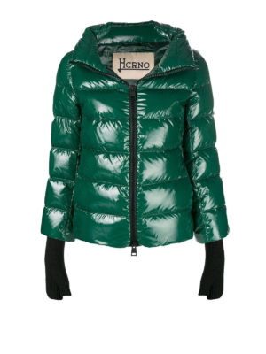 HERNO: giacche imbottite - Piumino lucido con guanti in maglia di lana