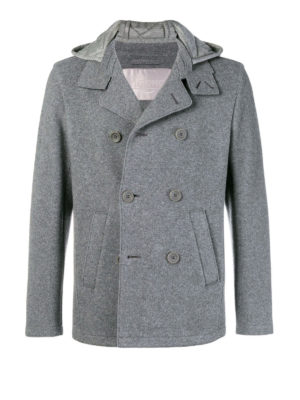 HERNO: cappotti corti - Caban in panno con cappuccio staccabile