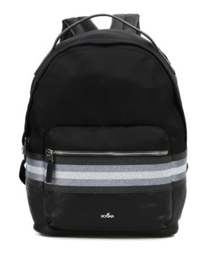 HOGAN: zaini - Zaino small in nylon nero con banda glitter