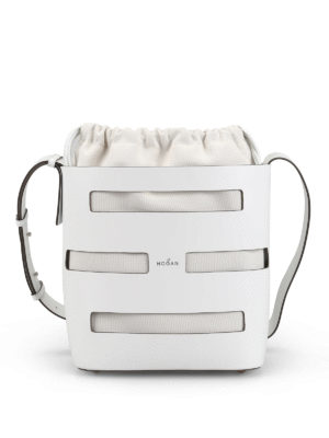 HOGAN: Secchielli - Borsa Bucket Bi-Bag media in pelle bianca