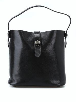HOGAN: Secchielli - Mini secchiello Hobo in pelle lucida nera