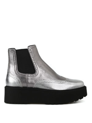 HOGAN: scarpe décolleté - Stivaletti in pelle argento H355 con zeppa