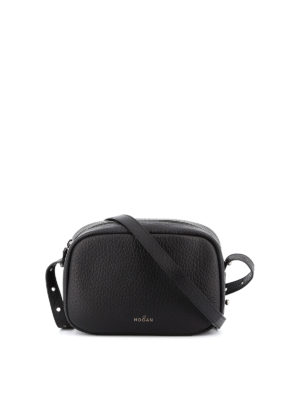 HOGAN: cross body bags - Black leather crossbody bag