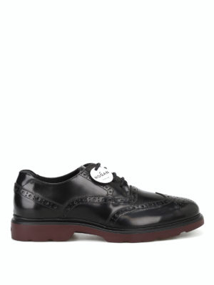 HOGAN: scarpe stringate - Stringate Derby in pelle con dettagli brogue