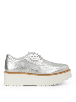 HOGAN: scarpe stringate - Derby H355 in pelle metallizzata