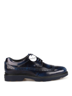 HOGAN: scarpe stringate - Derby Route H393 in pelle blu sfumata