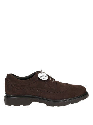 HOGAN: scarpe stringate - Derby brogue Route H393 in camoscio