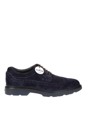 HOGAN: scarpe stringate - Derby brogue Route H393 in camoscio