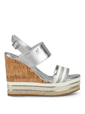 HOGAN: sandali - Sandali con zeppa H442 in pelle laminata