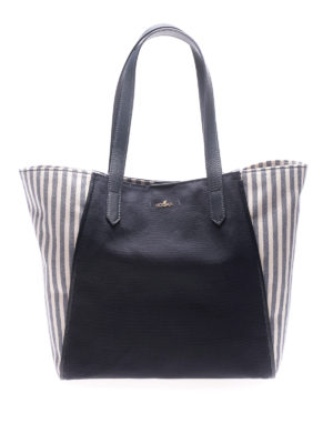 HOGAN: shopper - Shopper in canvas blu con pelle