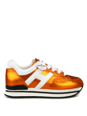 HOGAN: sneakers - Sneaker in pelle arancione laminata opaca