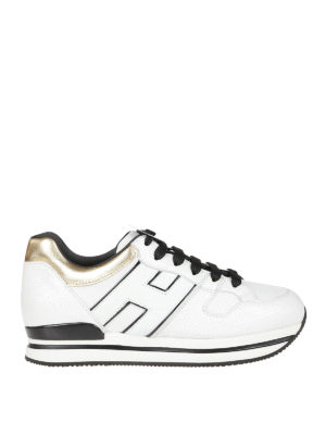 HOGAN: sneakers - Sneaker H222 bianche e oro in pelle