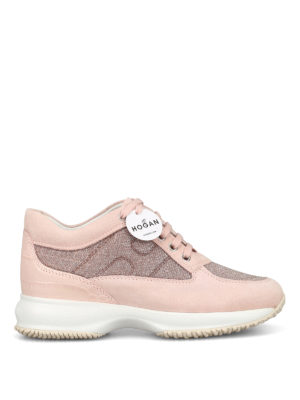 HOGAN: sneakers - Sneaker Interactive in suede rosa e lurex