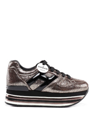HOGAN: sneakers - Sneaker Maxi H222 in pelle metallizzata