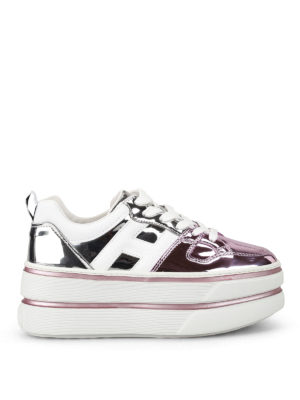 HOGAN: sneakers - Sneaker Maxi H449 in vernice con plateau